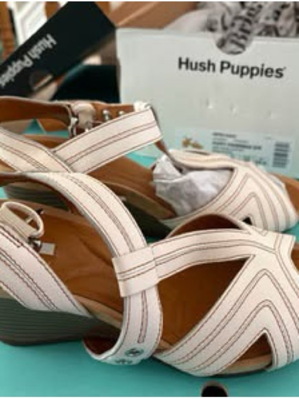 Hush Puppies Women's Light Cream Strappy Wedge Sandals